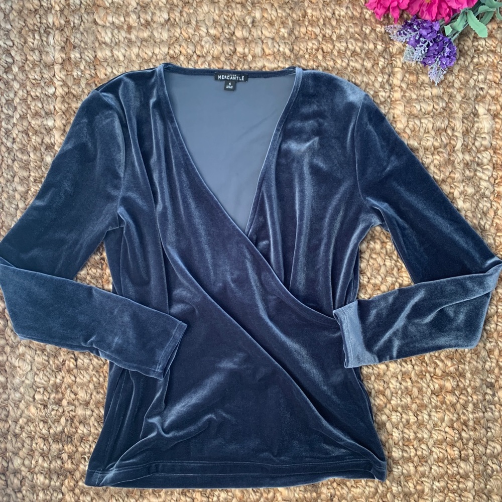 J Crew Mercantile Velvet Top Size Small Blue